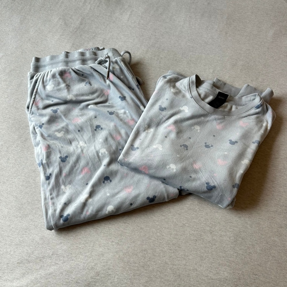 Disney Mickey‎ Mouse Gray Fleece Pajama Set Top Pants XXL 2XL Plus Size Womens